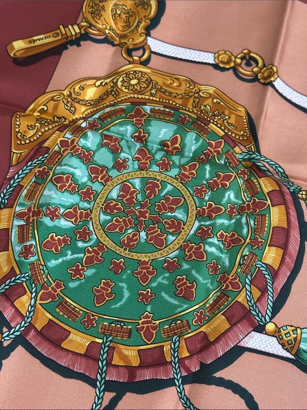 Hermes Printed Silk Scarf with Equestrian & Vintage Motif